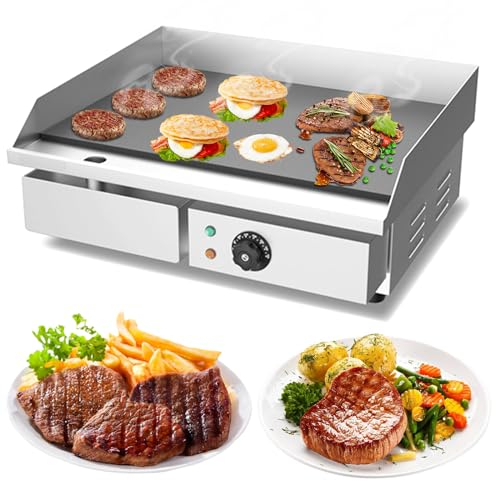 RUYICZB Plancha Grill Electrica Profesional, Parrilla Electrica Barbacoa Acero Inoxidable 3000 W, Largo 55 Cm, Superficie De Calentamiento Lisa, Protección Antisalpicaduras, Temperatura 50-300°C