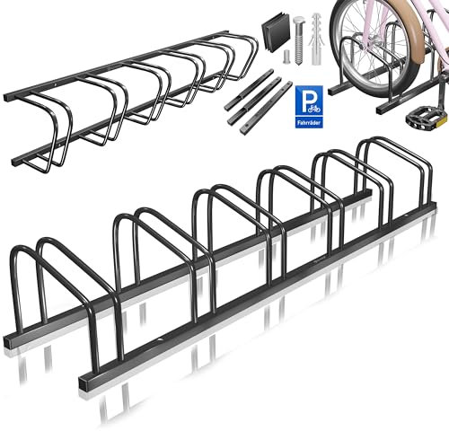 KESSER® Fahrradständer für 6 Fahrräder inkl. Parkschild | Mehrfachständer mit 37cm Radabstand für 30-65mm Reifenbreite | Fahrradhalter Aufstellständer für Boden- oder Wandmontage | Radständer Schwarz