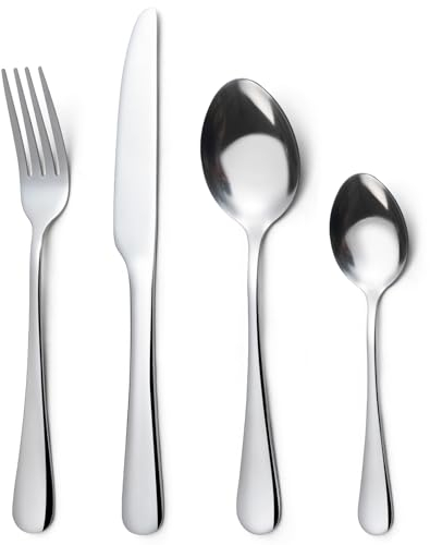 LAZAHOME Cutlery Set for 6 People,24 Piece Stainless Steel Flatware Set,Silver Cutlery Set with Spoon Knife and Fork,Mixed Cutlery Sets,Dishwasher Safe,Easy Clean, Mirror Polished