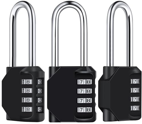 Diyife Cadenas Code Long 6.7cm, Imperméabiliser Serrure Cadenas à Combinaison 4-Chiffres, Métal Réwwsistant Aux Intempéries & en Acier Galvanisé, pour les Ecoles, Gymnases et Casiers (3 PCS Noir)