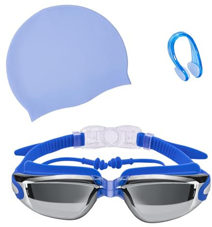 Luchai Lunettes de Natation, Lunettes Piscine Adulte Homme Femme avec Bonnet de Natation, Bouchon d'oreille et Pince-nez, Protection UV Sangle Réglable et Anti-brouillard