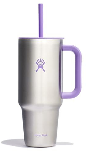 Hydro Flask Travel Tumbler with Handle, Lid and Straw - Insulated Stainless Steel in 40 Oz Stainless Steel Violet