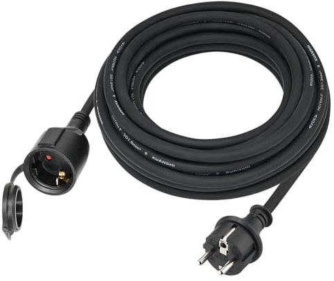 Verlängerungskabel Outdoor 2m für den Außenbereich, Gummi Verlängerung Stromkabel außen mit Schuko Stecker, IP44 Verlängerungsleitung H07RN-F 3G1,5 mm² Kabel, mit Schutzkappe, 3500W, 16A 250V, Schwarz