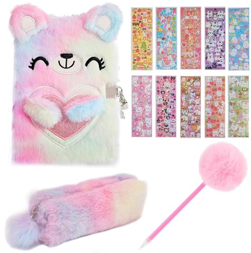 DERJDISF Journal Intime Fille électronique – Ensemble de journaux Secret Rose Teddy, idéal pour Filles avec Stylo Stitch, carnet Secret avec Code, Porte-Cadeau Licorne