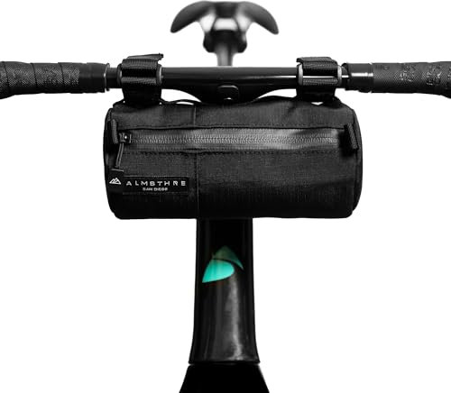 ALMSTHRE Simple Bar Bag | Soft-Shell Bike Handlebar Bag with Waterproof Zipper & Adjustable Straps | Lightweight Bicycle Handlebar Bag (Simple, Midnight Black)
