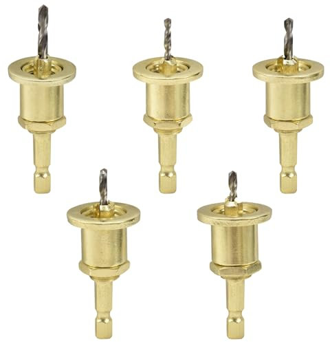 BIGP 5 brocas preliminares con avellanador y tope de profundidad, avellanador para madera con vástago hexagonal de 1/4, broca con avellanador para carpintería, plástico, taladrar