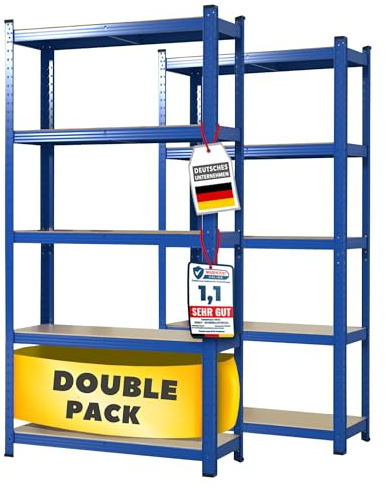 etm Estantería de Carga Pesada, Pack de 2, 150x75x30 cm, Azul | Estantería Modular, almacén o Independiente. Montaje rápido sin Herramientas Gracias al Sistema de Encaje (Lakota, Azul)