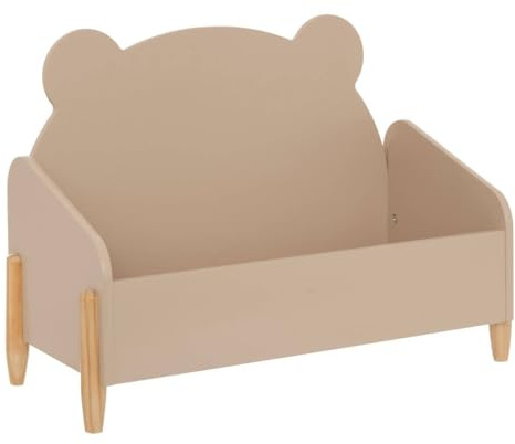 Atmosphera - Banc Coffre à Jouets Enfant Douceur Beige, Design Ourson, L 61 x H 44 cm - Meuble de Rangement pour Chambre