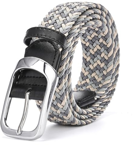 Uoocg flätat bälte elastiskt unisex tygbälte (3,4 cm) – stretchigt polyesterstretchigt flätat bälte för kvinnor och män | valbar storlek, Blandad grå, ‌110cm | Unter 37 Zoll Taille