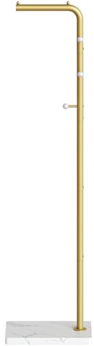 YATINEY Perchero de Pie Dorado para Entrada, Perchero Independiente con 3 Ganchos y Base Reforzada, Estilo Moderno, para Recibidor, Sala de Estar, Dormitorio, Vestidor, Dorado y Blanco XYM01DWY1