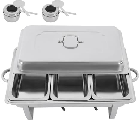 Måltid chafing dish 3 x rostfritt stål värmehållningsbehållare matvärmare värmebehållare för mat chefer med lock rechaud för catering, buffé och fest 63,5 x 35,5 x 32 cm