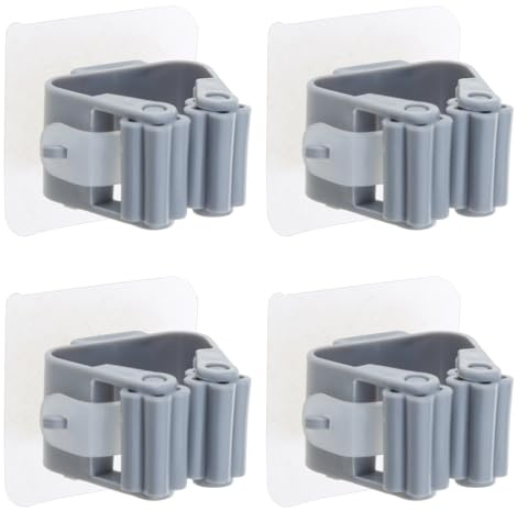 4 Stück Mopp- und Besenhalter mit Kleber ohne Bohren und Staubaufhänger für den Hausgarten, 4 Stück