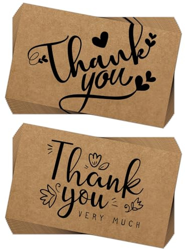 IDNVFY 100 Tarjetas De Agradecimiento De Papel Kraft, Tarjetas De Felicitación Multifuncionales En Blanco, Tarjetas De Bendición De Bodas, Adecuadas para El Día De La Madre Y El Día del Maestro.