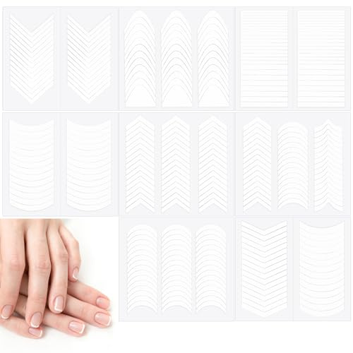 1734 unidades/48 hojas de plantilla de manicura francesa, 8 estilos de uñas francesas blancas, pegatinas de uñas autoadhesivas, pegatinas para manicura decoración, bordes auxiliares, herramientas de