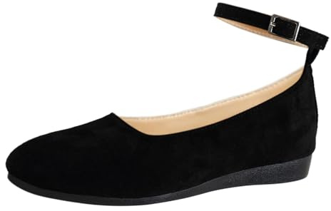 VBEDKDEB Ballerina Shoes Women's Comfortable Flat Ballet Flats Women's Single Shoes with Flat Mouth, Plain Colour, Simple Round Low Heel, One Buckle, Casual Shoes, Barefoot Ballerina, black, 4.5 UK