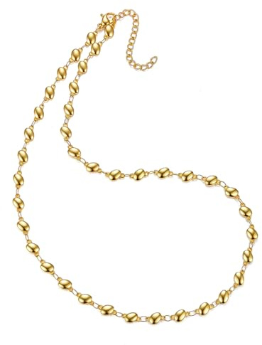 Schöner-SD Halskette Damen Gold Edelstahl Plättchen Oval Vergoldet