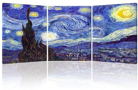Piy Painting Conjunto de 3 Van Gogh Cuadros decorativos, Lienzos decorativos, Pintura lienzo Decoración, Reproducción de cuadros famosos Pared Dormitorio Oficina Comedor 30x40 cm