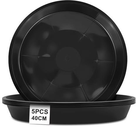 vsshe Lot de 5 Soucoupes pour Plantes, 40cm Rond Noir Bac D'Égouttement Durable Soucoupes pour Pots de Fleurs, Dessous Pot de Fleur pour Plantes pour Jardinage Culture Hydroponique Maison Et Jardin