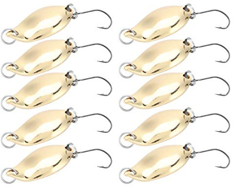 Keenso Leurres de Pêche 10 Pièces, Appâts Wobbler en Métal avec Crochets Pointus, Connecteurs Flexibles pour Les Amateurs de Pêche (2,5 g d'or)