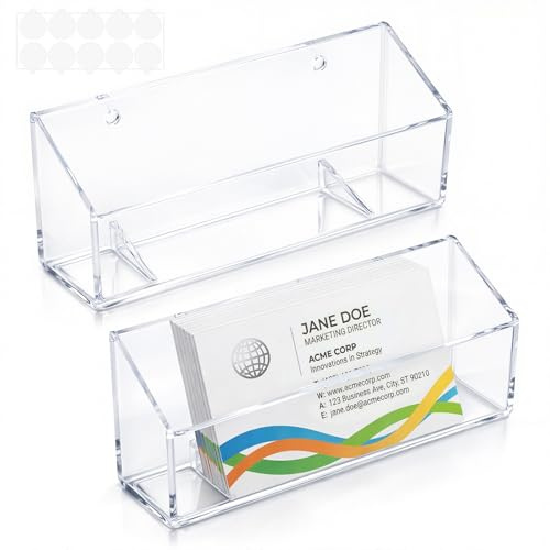 Notoke 3 Pack Acrylic Business Card Holder - Wall Mount & Desktop Name Card Display Stand - Office Calling Cards Organizer Holds 40-60 Cards, Modern Desk Decor for Reception, Counter & Waiting Area