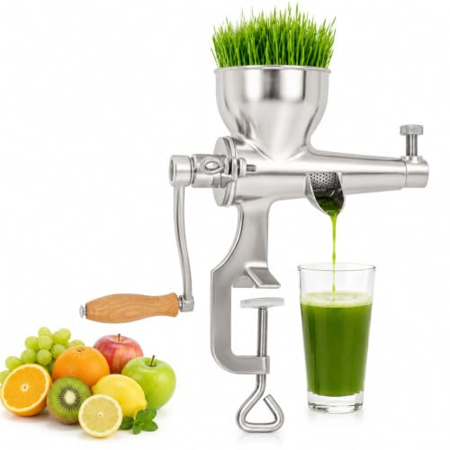 Vetegräspress manuell rostfritt stål, handjuicepress med bordklämma, juicepress för vetegräs, selleri, bär, frukt och grönsaker