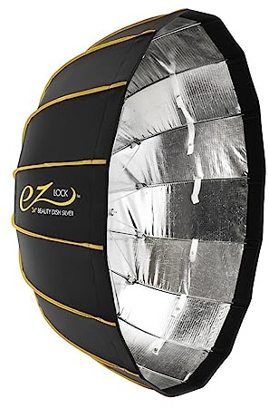 Glow EZ Lock 34 Collapsible Silver Beauty Dish Softbox w/Bowens Mount Speedring and Deflection Disk, 16 Ribbed Design Soft Box w/Silver Interior for Perfect Lighting and Beauty Dish Photogra