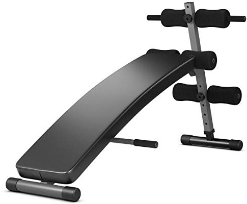 Goplus Adjustable Sit up Bench, Foldable Slant Board Incline Decline Ab Bench with Crunch Handle for Strength Training, Curved Workout Equipment for Home Gym, Black