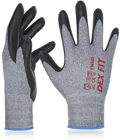 DEX FIT FN330 arbetshandskar, bekväm och stretchig 1D-anpassning, gripare, hållbar nitrilskumbeläggning, smart touch, tunn och lätt, tvättbar, grå 9 (L) 1 par