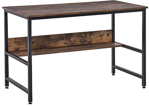 HOMCOM Computer Desk with Storage Shelf, 120 x 60cm Home Office Desk with Metal Frame, Study Table, Easy Assembly, Rustic Brown