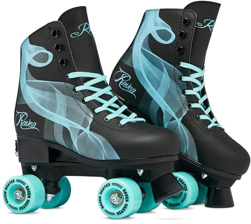RAVEN Rollschuhe Roller Skates für Kinder Erwachsene Mädchen Damen verstellbar (Serena Black/Mint, 39-42 (25-26,5cm))