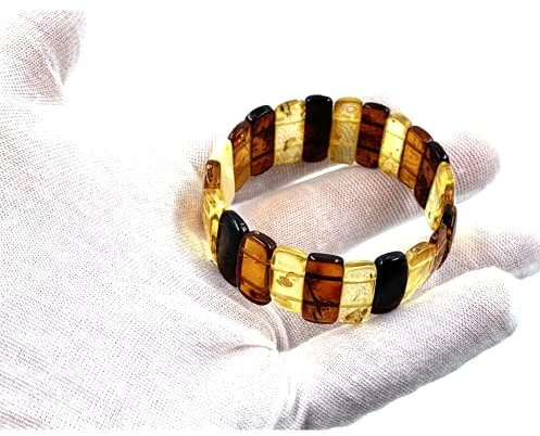 Amber Jewelry Shop Bracciale elasticizzato in ambra baltica naturale – realizzato a mano con perle di ambra baltica lucidate/certificate (multicolore), Ambra, ambra