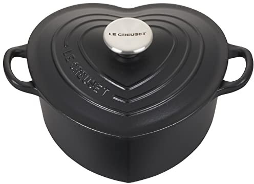 Le Creuset Signature Enameled Cast Iron Figural Heart Cocotte, 2 Quart, Licorice with Stainless Steel Knob