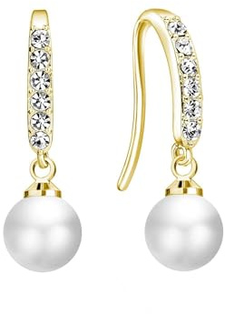 Philip Jones 18k Gold Plated Pearl Drop Earrings Created with Zircondia® Crystals