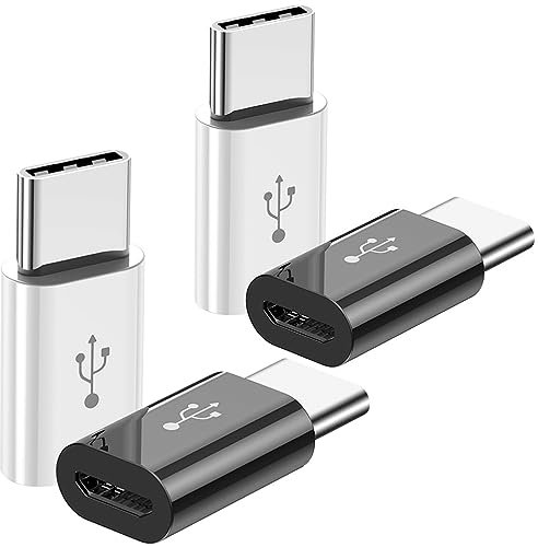 Adapter Micro USB auf USB C (4 Stück), Micro-USB Buchse zu USB-C Stecker OTG Adapter Kompatibel mit Samsung Galaxy, LG, Huawei, Typ-C Handys, Tablets und Mehr (2 Schwarz und 2 Weiß)