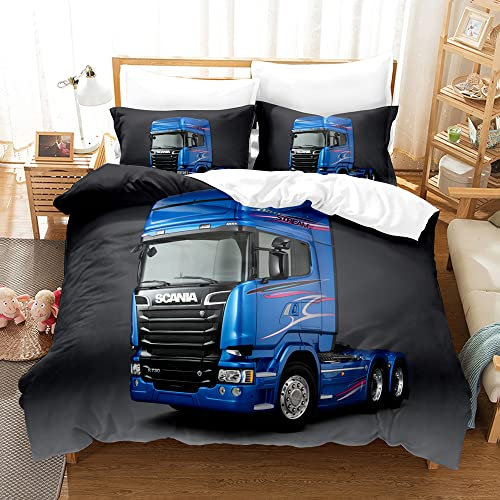 PTNQAZ Truck Scania Bettwäsche-Set für Einzelbett, Doppelbett, 3D-Druck, King-Size-Bett, für Kinderzimmer, Dekoration, Geschenk für Jungen (Einzelbett, Stil 3)