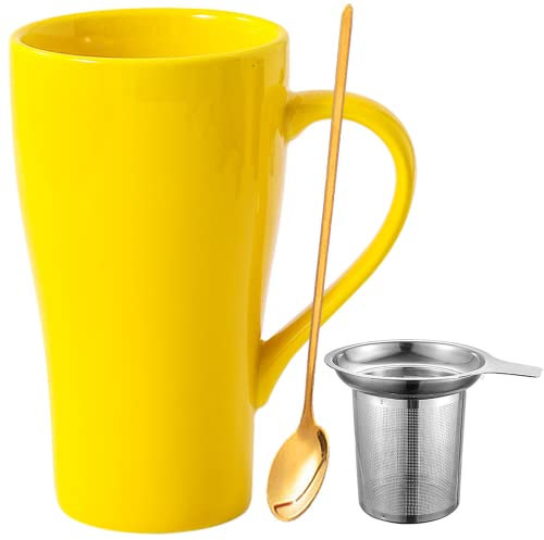 Arawat Taza Grande de 500 ml Taza de Té con Colador Taza de Café XXL Taza de Té de Cerámica Original Taza de Café de 500 ml Lindo Regalo de Cumpleaños Taza de Café Té (Amarillo)