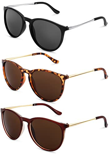 Bestomrogh 3 Pack Vintage Round Retro Sunglasses UV400 Protection Lens Ladies & Men Sunglasses