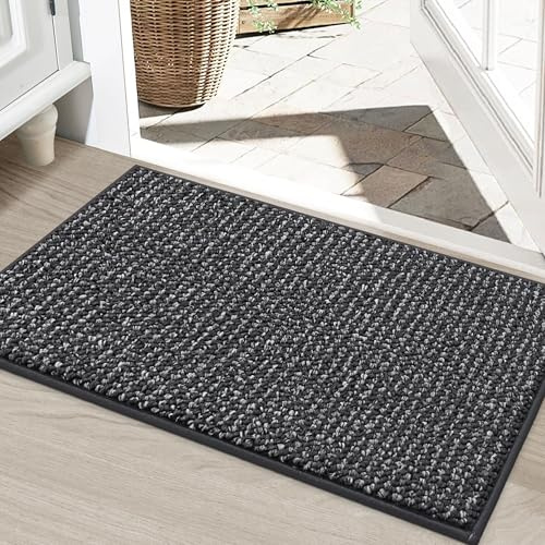 BEQHAUSE Dirt Trapper Door Mat 24 x 36, Non-Slip Washable Doormats Entrance Mat, Dirt Resistant and Absorbent Welcome Mat, Low Profile Floor Mats for Front Back Door and Entryway, Charcoal