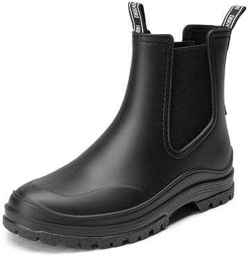 DREAM PAIRS Women Wellies Outdoor Chelsea Rain Boots,Black,7