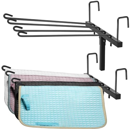 Yaocom 2 Pcs 4 Arm Swing Saddle Pad Rack Wall Mount Saddle Blanket Rack Compact Horse Stall Accessories Portable Stable Organizer for 1-2 Horses Trailer Holder Storage Travel Accessory, Black