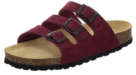 AFS-Schuhe 2133 Damen Leder Pantoletten bequem flach, Sommer Hausschuhe Fußbett Sandalen (40 EU, Beere Velourleder