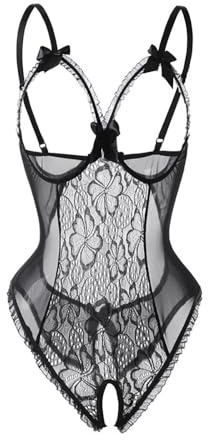 GIVTULIP Body Femme Dentelle Sexy Teddy Lingerie Col V Dos Nu sous-Vêtements de Nuit Bodysuit Babydoll Halter Réglable Chemise de Nuit Transparente Bodycon Combinaisons Jumpsuit
