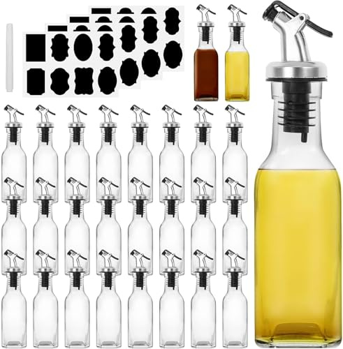Xaztr 24Pcs Oil Dispenser Bottle, 6 oz Glass Olive Oil Dispenser Bottle with Sticker & Pen, Small Clear Condiment Bottles Square Oil Bottles Set for Kitchen Oil Vinegar Soy Sauce
