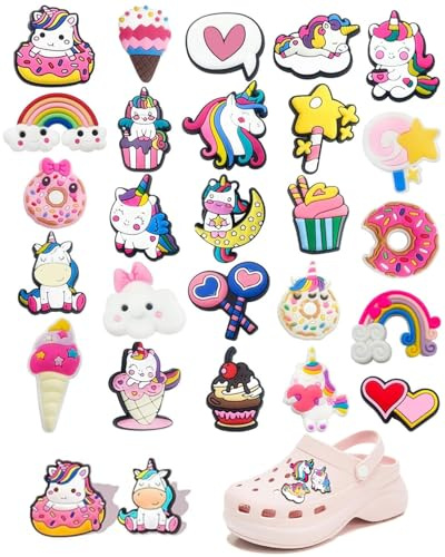FUGLUS 35 Pièces Charmes de Chaussure, licorne Pins Croc Charmes de Chaussure, Breloque de Chaussures Accessoires de Bricolage Charm Pins Chaussures pour jeunes filles et garçons,Version licorne
