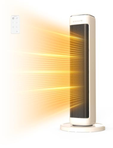 AIRMATE 63cm Calefactor Torre Bajo Consumo, 2000W Calefactor Cerámico Bajo Consumo con Oscilación 80°, 24H Heater Protección Sobrecalentamiento y Vuelco Calefactor Aire Caliente Eléctrico Dormitorios