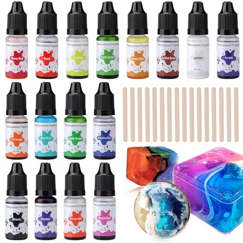 Epoxidharz Farbe, 16 Farben Konzentrierte Flüssiger Epoxidharz Pigment Farbstoff für Epoxy Resin Kunst, Transluzente Resin Pigment flüssig für Harz Kunst, Schmuckdesign, DIY Bastelarbeiten - je 10ml