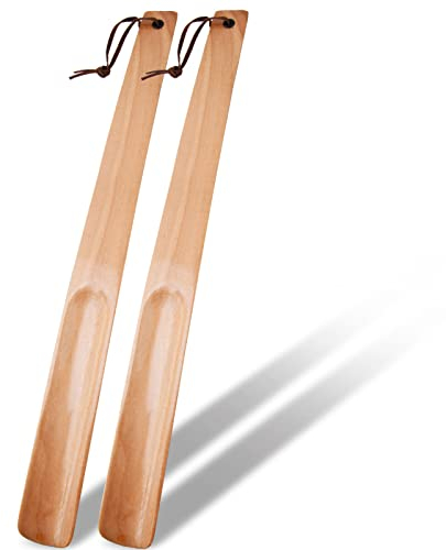 OneBarlercorn - 2Pcs Schuhlöffel,Schuhloffel Langer Schuhlöffel Holz Lang Schuhanzieher Lange Schuhloeffel Schuhanziehen Shoe Horn Design aus Holz Lang Stabil,38cm(Hellbraun)