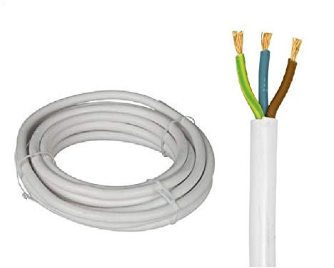 K M Electronics® 3 CORE MAINS CABLE WIRE FLEX WHITE 0.5MM 3A 3 AMP 5M