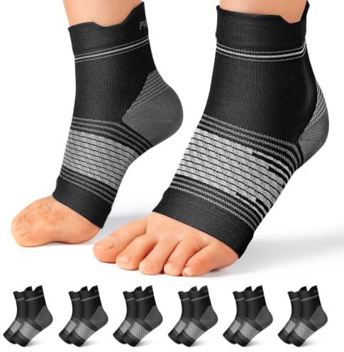6 Pairs Plantar Fasciitis Socks for Men & Women, Ankle Brace Compression Socks with Arch Support for Achilles Tendonitis, Heel Pain, Swelling & Arthritis Relief, Black, Large