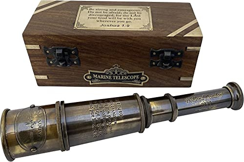 US HANDICRAFTS Be Strong and Courageous Engraved Brass Telescope in Wooden Box | Joshua 1:9 Bible Verse, Inspirational Christian Gift for Men, Women, Boy, Girl, Religious Baptism, Confirmation Present
